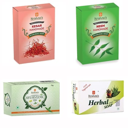 Natural Handmade Soaps Combo -Kesar | Neem | Herbal | Ayurvedic Soap