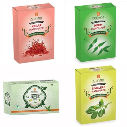 Natural Handmade Soaps Combo -Kesar | Neem | Lime Leaf | Ayurvedic Soap