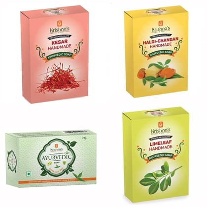 Natural Handmade Soaps Combo- Kesar | Haldi Chandan | Lime Leaf | Ayurvedic Soap