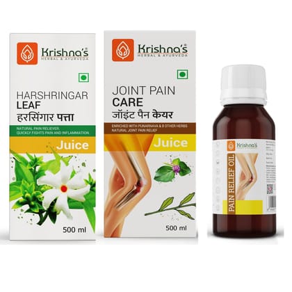 Natural Pain Reliever Combo - Joint Pain Care Juice 500 ml | Harshringar Leaf Juice 500 ml | Pain Oil 50 ml