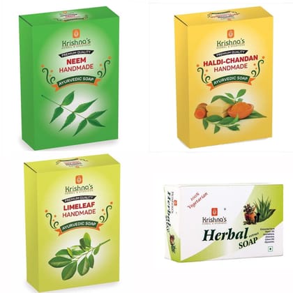 Natural Handmade Soaps Combo -Haldi Chandan | Neem | Herbal | Lime Leaf Soap