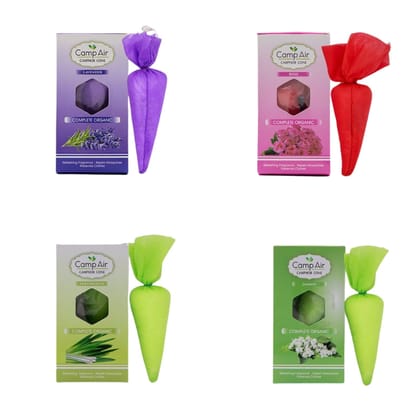 Bchoix Camp Air Camphor Cone (Lavendar,Rose,Lemon Grass&Jasmine) Pack of 4 - Room, Car and Air Freshener & Mosquito Repellent