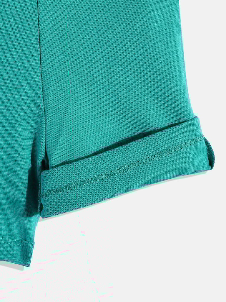 Girls Green Solid Regular Shorts