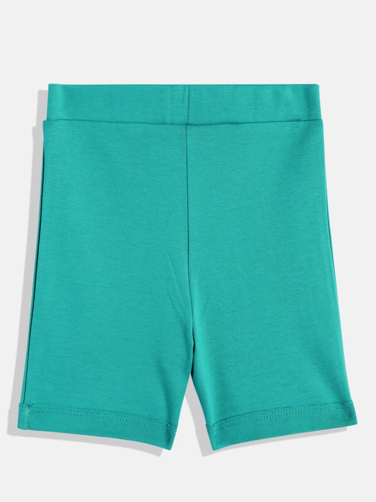 Girls Green Solid Regular Shorts