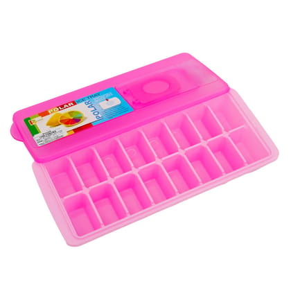 Mannat Ice Cube Tray With Removable Lid Easy-Release 16 Ice Cubes Molds Stackable Easy Re-filling Flip Top Safe for Freezer,BPA Free for Whiskey,Beer,Juice(Multi,Pink|Set 1)