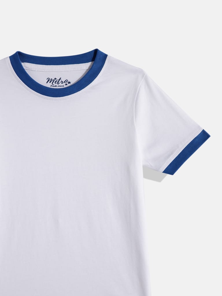 Boys Solid Round Neck T-shirt with contrast rib