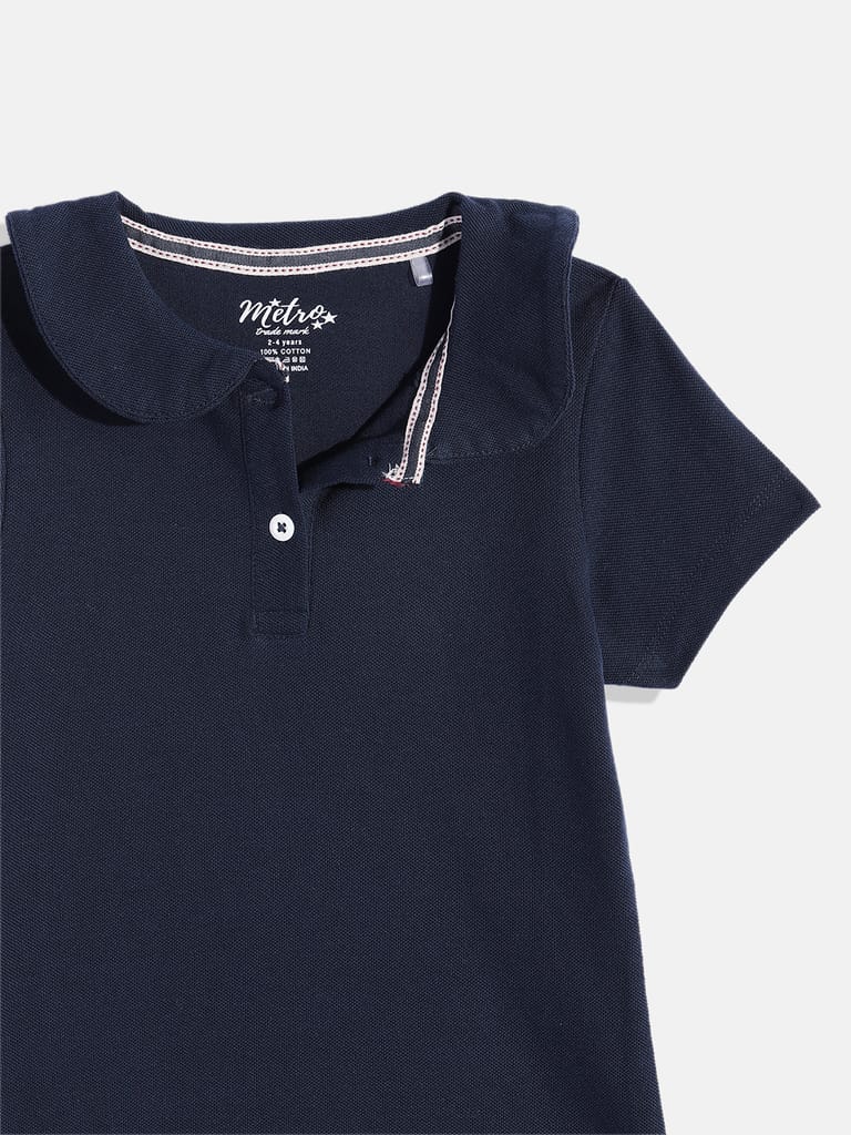 Girls Solid Polo Collar T-shirt