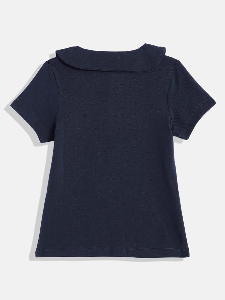 Girls Solid Polo Collar T-shirt