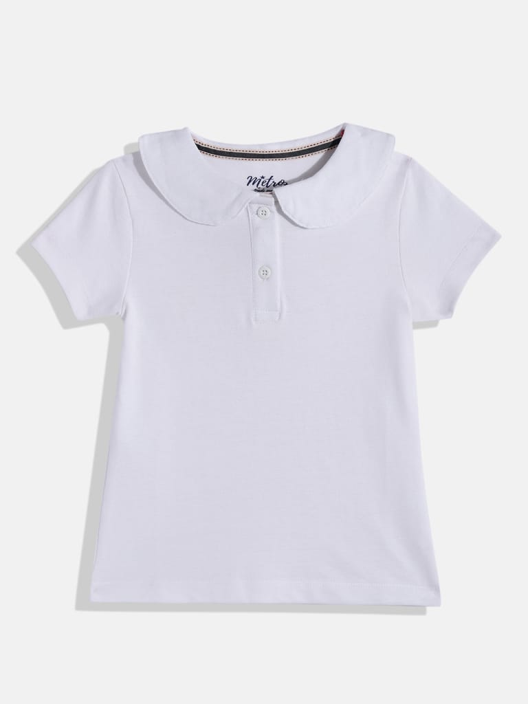 Girls Solid Polo Collar T-shirt