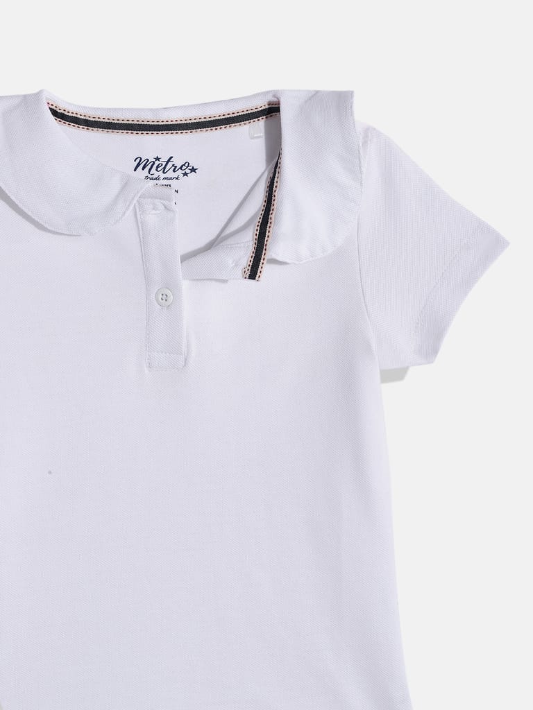 Girls Solid Polo Collar T-shirt