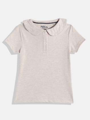 Girls Solid Polo Collar T-shirt