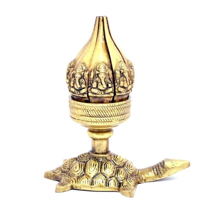 Brass Ganesh Curved Metal Flower Candle holder On Tortoise - 4*2*4.5 inch (BS1163 A)