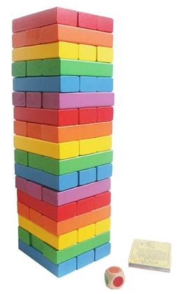 Mannat Wooden Blocks Tumbling Tower,Stacking Tower Blocks Game,Building Blocks Game with 4 Dices Board Educational Puzzle Game for for Adults and Kids-54 Pcs(Multicolor)