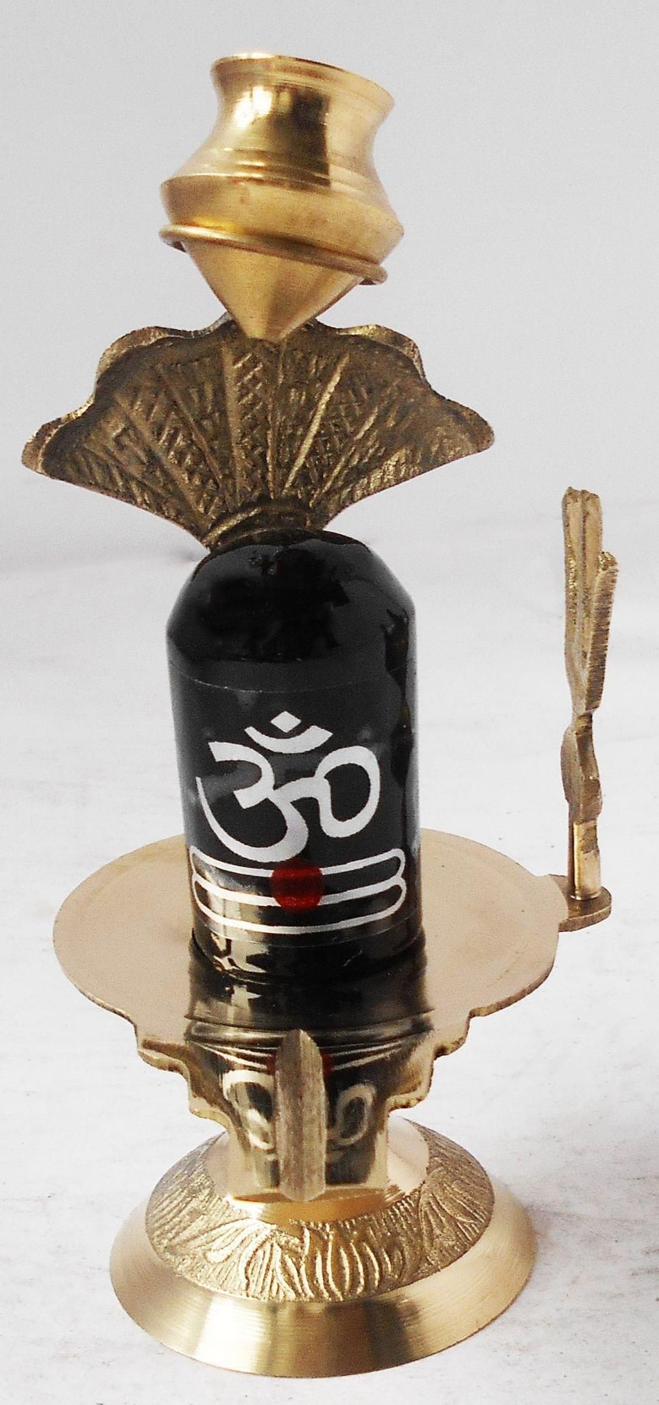 Brass Shiv Ling Black Stone No. 4 - 4*2.5*6.2 inch (Z396 E)