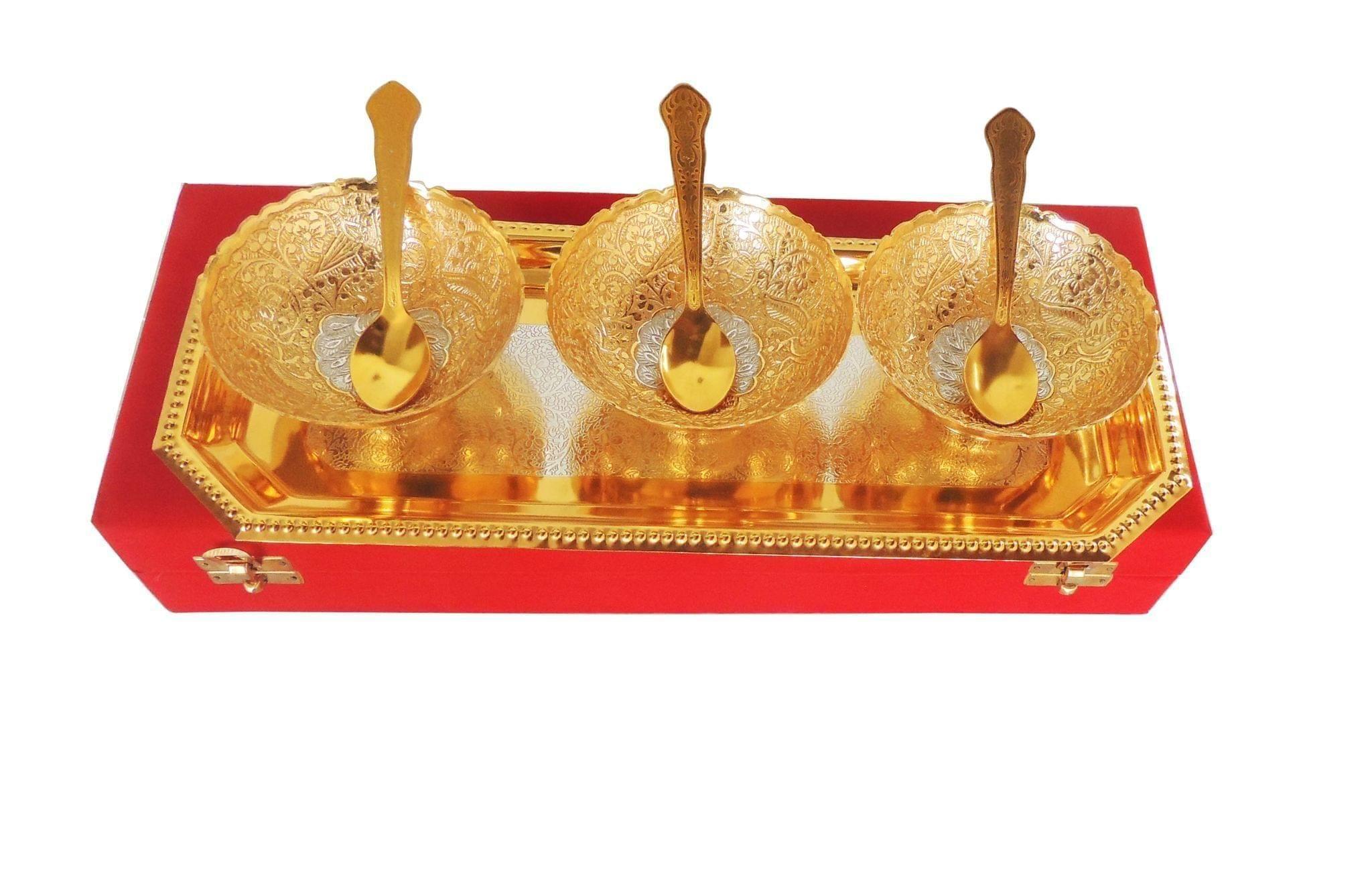 Decorative Brass 3 Pcs. Decoratice Bowl Set With Velvet Box  - 14*6*2.5 inch (B285 C)