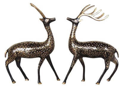 Brass Showpiece Deer Pair Statue With Black Finish- 13*1.7*9 inch (AN213 B)