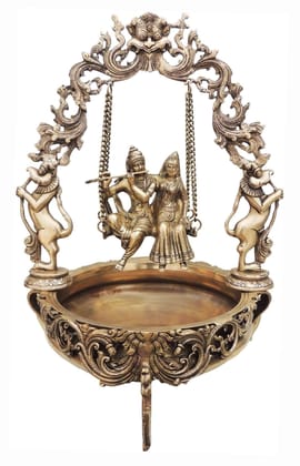 Brass Metal Radha Krishna on swing figure Home/Event Decor Urli - 12.5*14.7*21.5 inch (BS012 R)