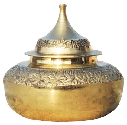 Brass Handicraft Sindoor Dani, Dabbi With Brass Finish - 2.2*2.2*2.4 inch (F416 C)