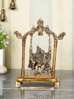 Showpiece Radha Krishna Statue With Jhula - 5.6*2.5*7.5 inch (AS282 G)