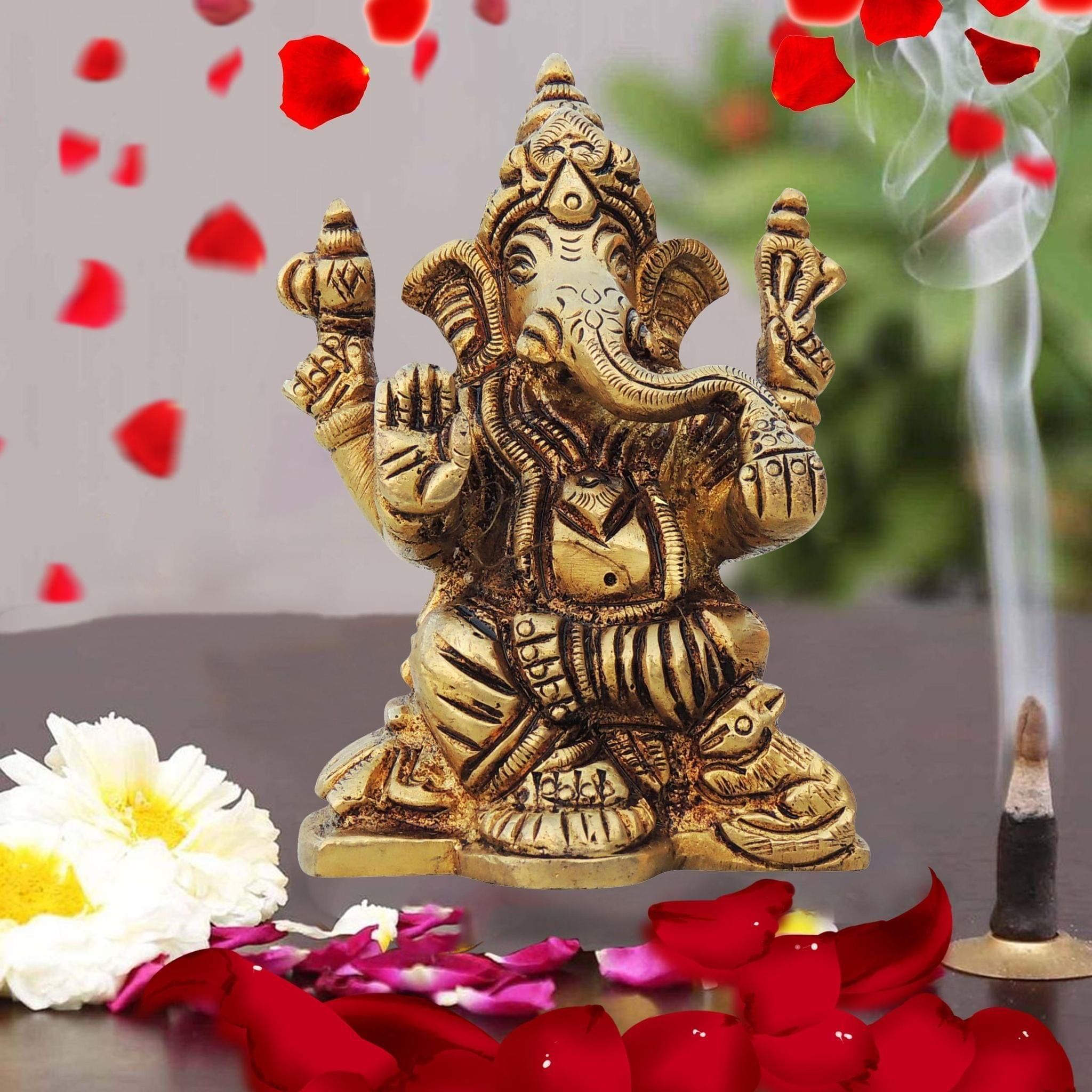 Brass Showpiece Ganesh Ji Statue - 2.2*1.5*3.1 Inch (BS1338 G)