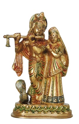 Brass Showpiece Radha Krishna same base God Idol Statue  - 4*1.8*6 inch (BS399 G)