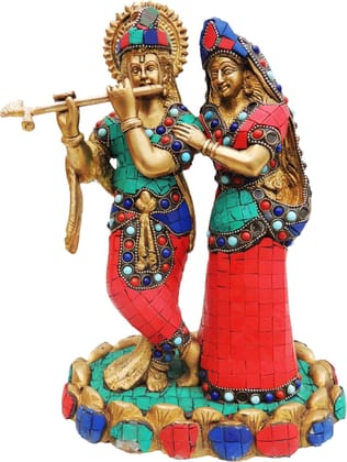 Brass Showpiece Radha krishna 1.Base Stone work God Idol Statue  - 8*5*11 inch (BS518)
