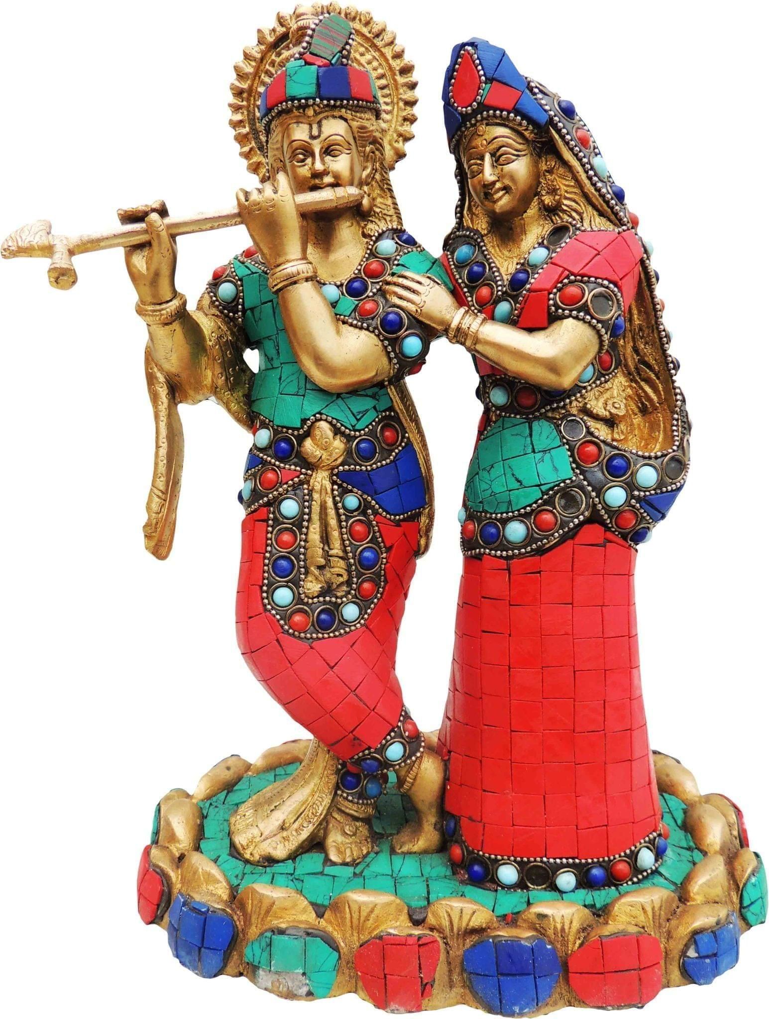 Brass Showpiece Radha krishna 1.Base Stone work God Idol Statue  - 8*5*11 inch (BS518)
