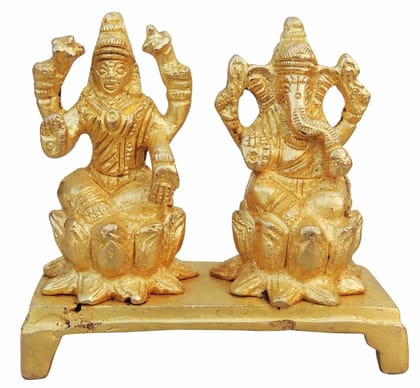 Brass Showpiece Laxmi Ganesh Statue On Same Base - 3.5*1.5*3.4 Inch (BS888 A)