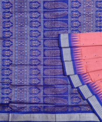 Pink Blue Handwoven Bomkei Silk Saree