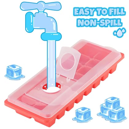 Mannat Ice Cube Tray With Removable Lid Easy-Release 16 Ice Cubes Molds Stackable Easy Re-filling Flip Top Safe for Freezer,BPA Free for Whiskey,Beer,Juice(Multi,Blue|Set 1)