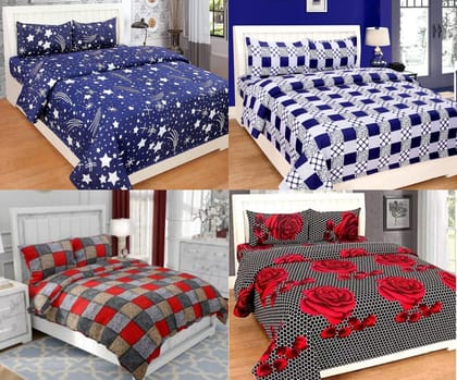 Cool Dealzz Designer Polycotton Double Bedsheet (Set of 4 Double Bedsheets with 8 Pillow Cover)_Color-Multi Color