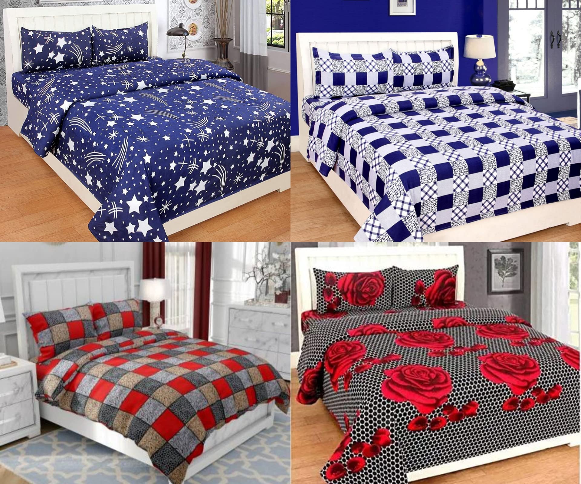 Cool Dealzz Designer Polycotton Double Bedsheet (Set of 4 Double Bedsheets with 8 Pillow Cover)_Color-Multi Color
