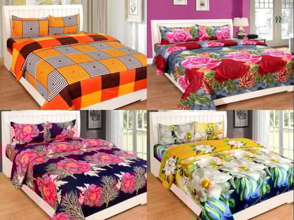 Cool Dealzz Cool Design Poly-Cotton Double Bedsheet with Combo Pack of 4 (Set of 4 Double Bedsheets with 8 Pillow Cover)_Color-Multi Color