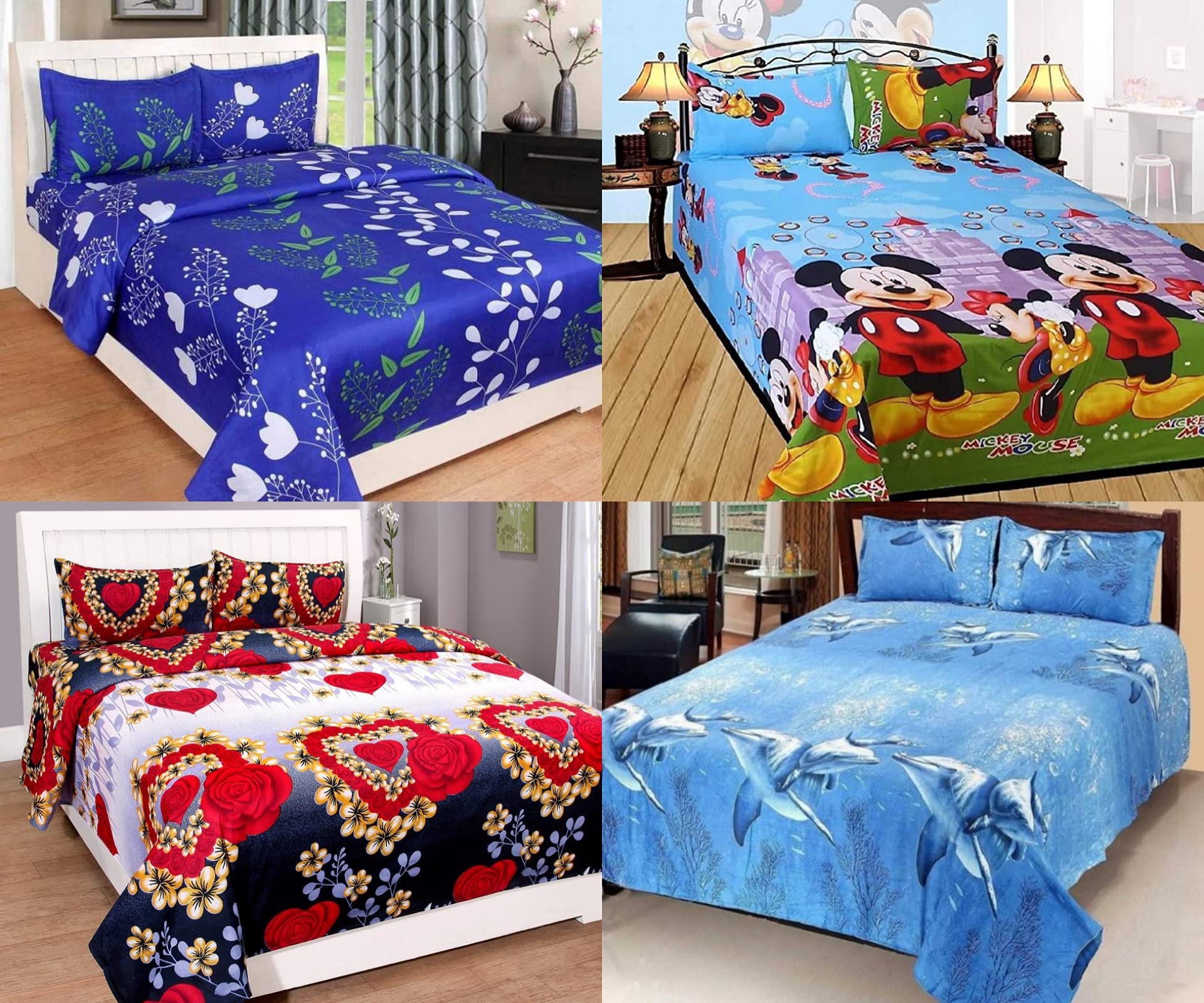Cool Dealzz Beautyfull Design Poly-Cotton Double Bedsheet (Set of 4 Double Bedsheets with 8 Pillow Cover)_Color-Multi Color