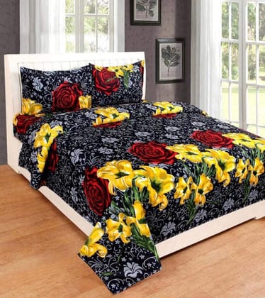 Nisha HANDLOM Glace Cotton King Size Double Bedsheet (Multi_Set of 1 Bedsheet and 2 Pillow Covers) (Multi 17)
