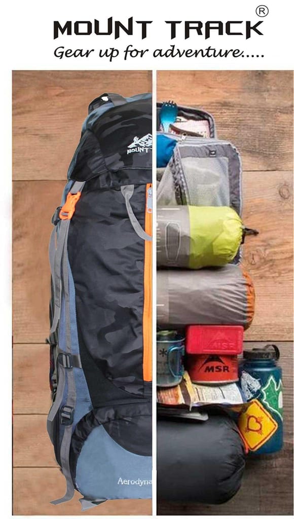 MOUNT TRACK discover internal frame camping backpack trekking hiking rucksack travel bag/water proof rain Cover/shoe compartment black