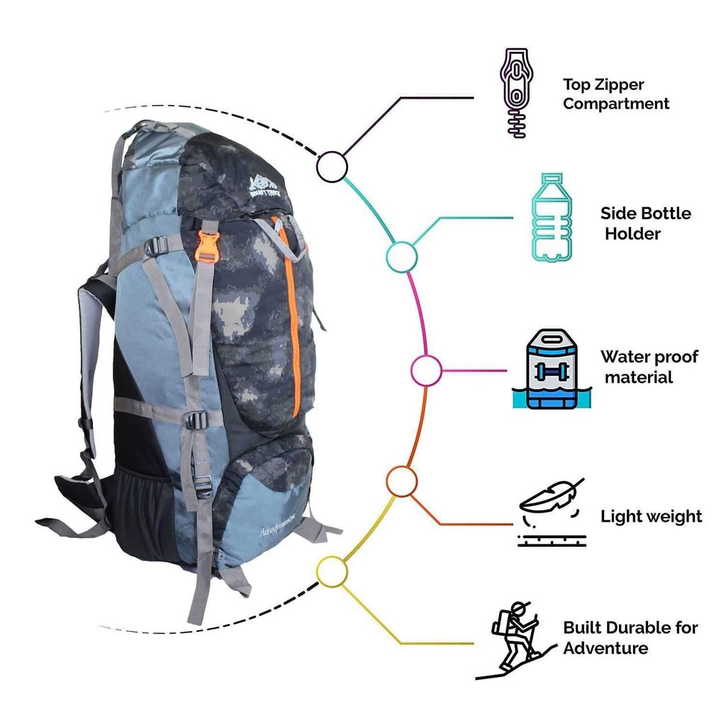 MOUNT TRACK discover internal frame camping backpack trekking hiking rucksack travel bag/water proof rain Cover/shoe compartment black