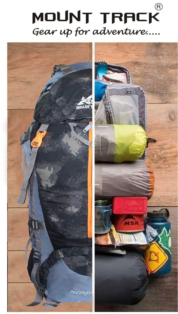 MOUNT TRACK discover internal frame camping backpack trekking hiking rucksack travel bag/water proof rain Cover/shoe compartment black