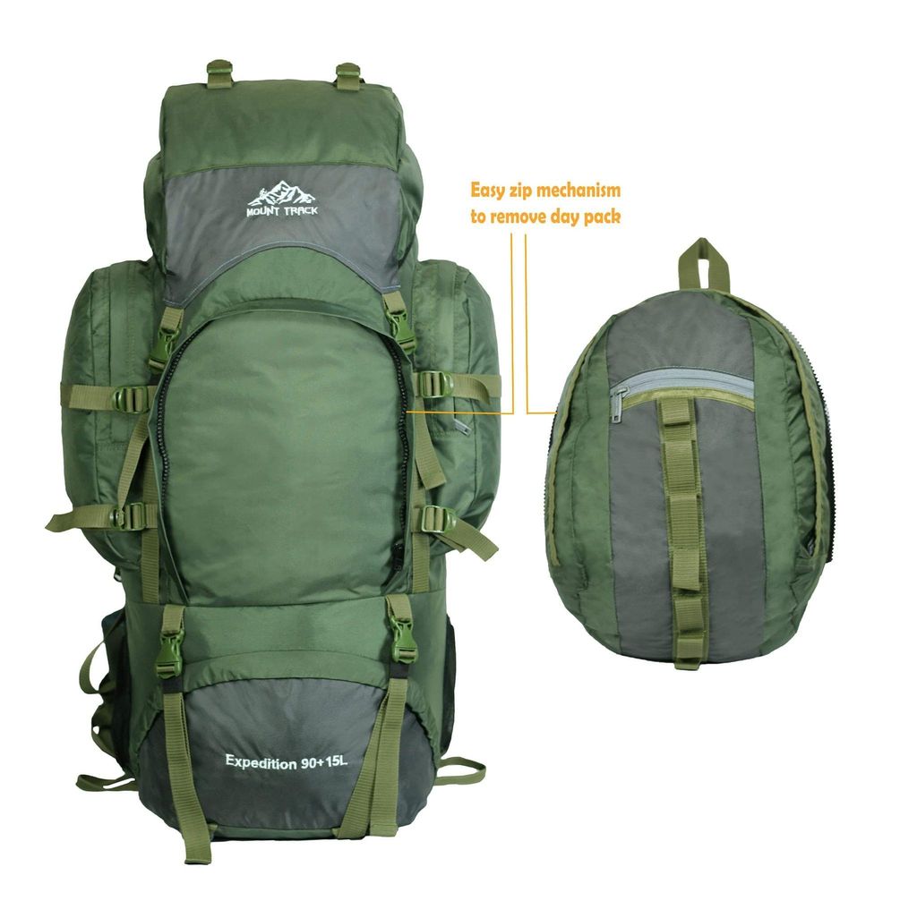 MOUNT TRACK expedition 105 liter rucksack with detachable Daypack/Camping Hiking, Trekking Bag Rucksack khaki green