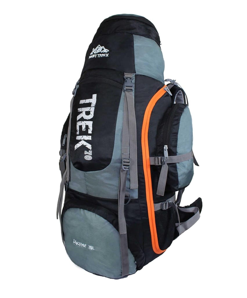 MOUNT TRACK 70 Ltrs internal frame camping backpack trekking hiking rucksack travel bag front & top loading/water proof rain Cover/shoe compartment (Grey)