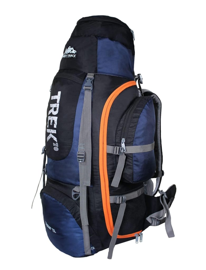 MOUNT TRACK 70 Ltrs internal frame camping backpack trekking hiking rucksack travel bag front & top loading/water proof rain Cover/shoe compartment (Blue)