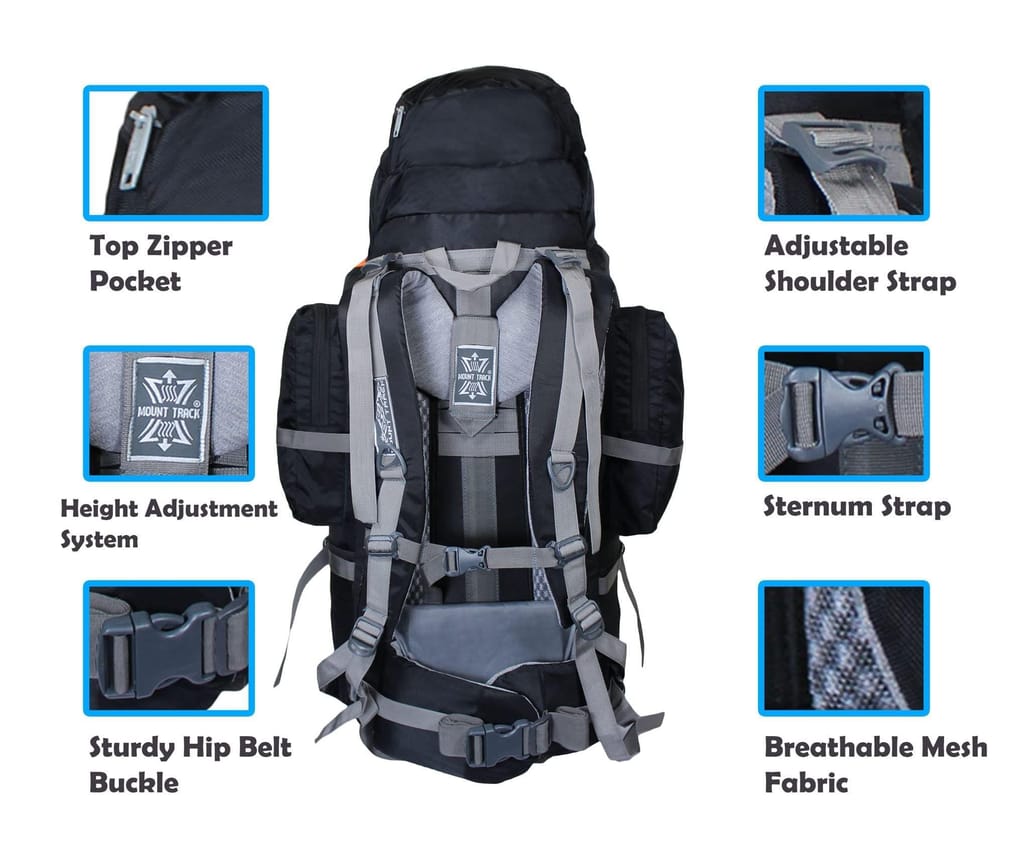 MOUNT TRACK 70 Ltrs internal frame camping backpack trekking hiking rucksack travel bag front & top loading/water proof rain Cover/shoe compartment (Blue)