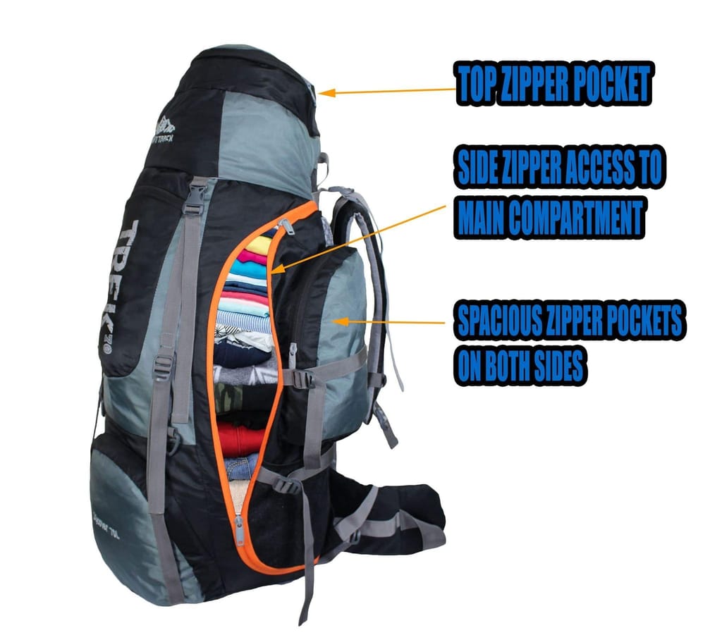 MOUNT TRACK 70 Ltrs internal frame camping backpack trekking hiking rucksack travel bag front & top loading/water proof rain Cover/shoe compartment (Grey)