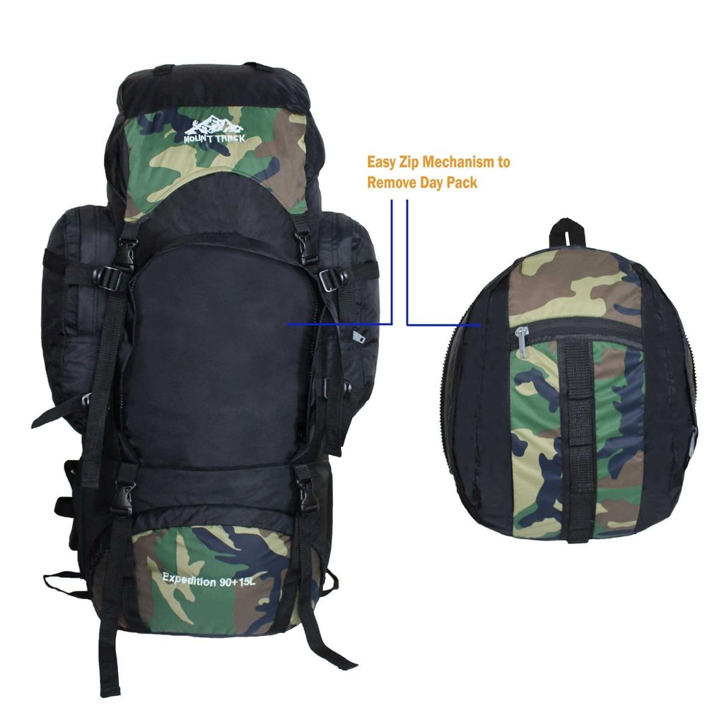 MOUNT TRACK expedition 105 liter rucksack with detachable Daypack/Camping Hiking, Trekking Bag Rucksack Camouflage