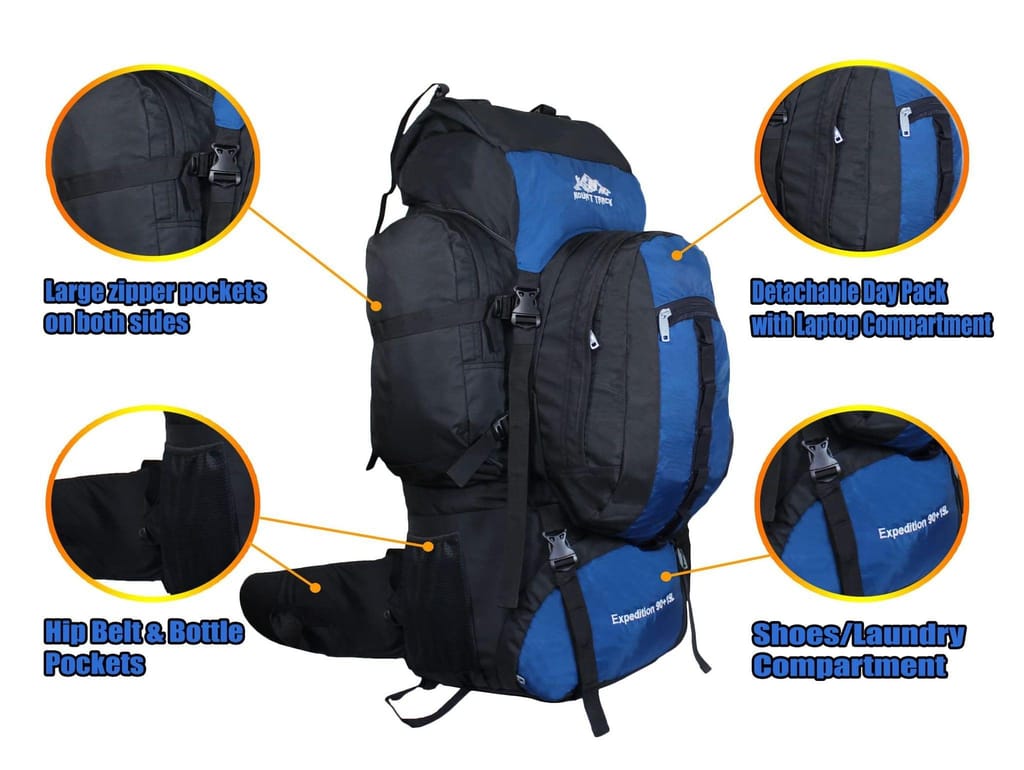MOUNT TRACK expedition 105 liter rucksack with detachable Daypack / Camping Hiking, Trekking Bag Rucksack Navy Blue