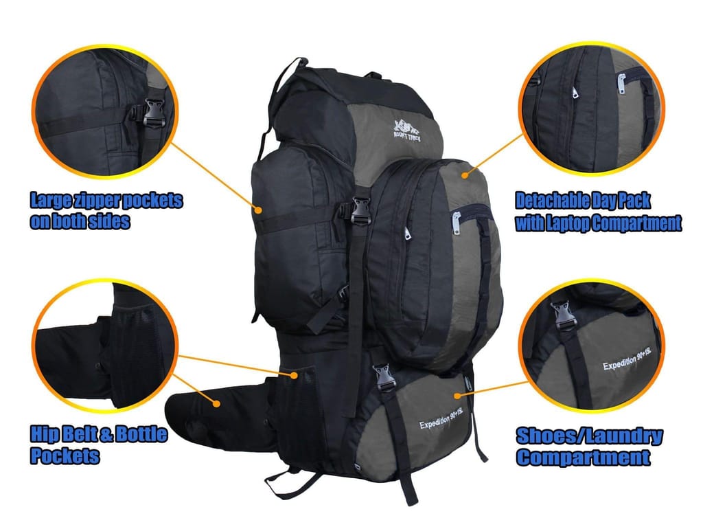 MOUNT TRACK expedition 105 liter rucksack with detachable Daypack / Camping Hiking, Trekking Bag Rucksack Navy Blue