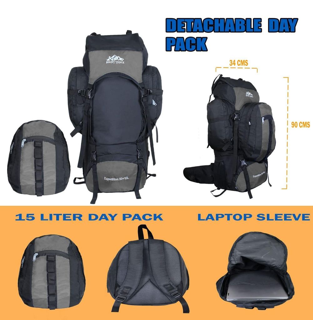 MOUNT TRACK expedition 105 liter rucksack with detachable Daypack / Camping Hiking, Trekking Bag Rucksack Navy Blue