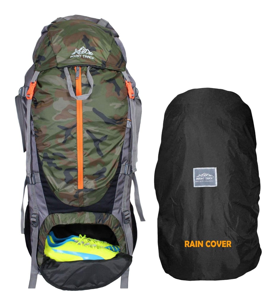 Mount Track Discover Internal Frame Camping Backpack Trekking Hiking Rucksack Travel Bag/Water Proof rain Cover/Shoe Compartment Camouflage