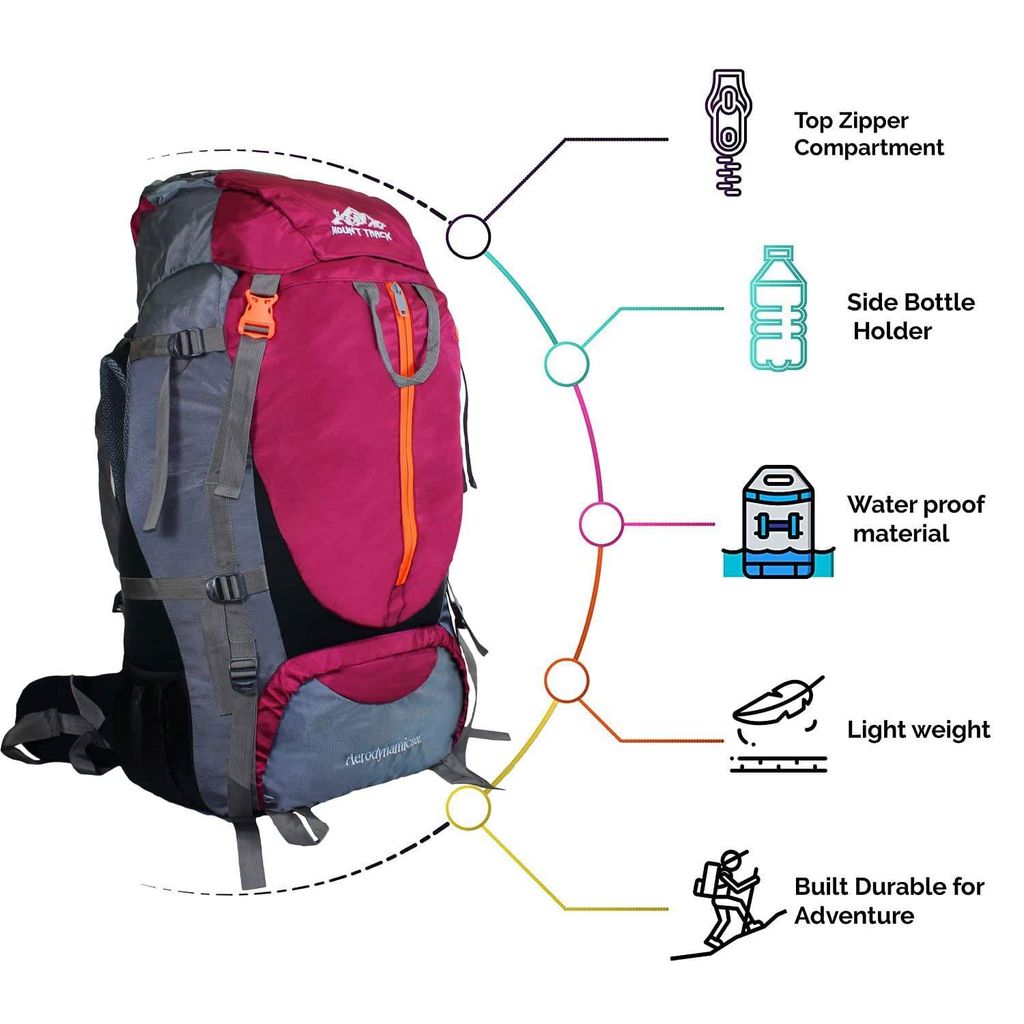 MOUNT TRACK discover internal frame camping backpack trekking hiking rucksack travel bag/water proof rain Cover/shoe compartment black