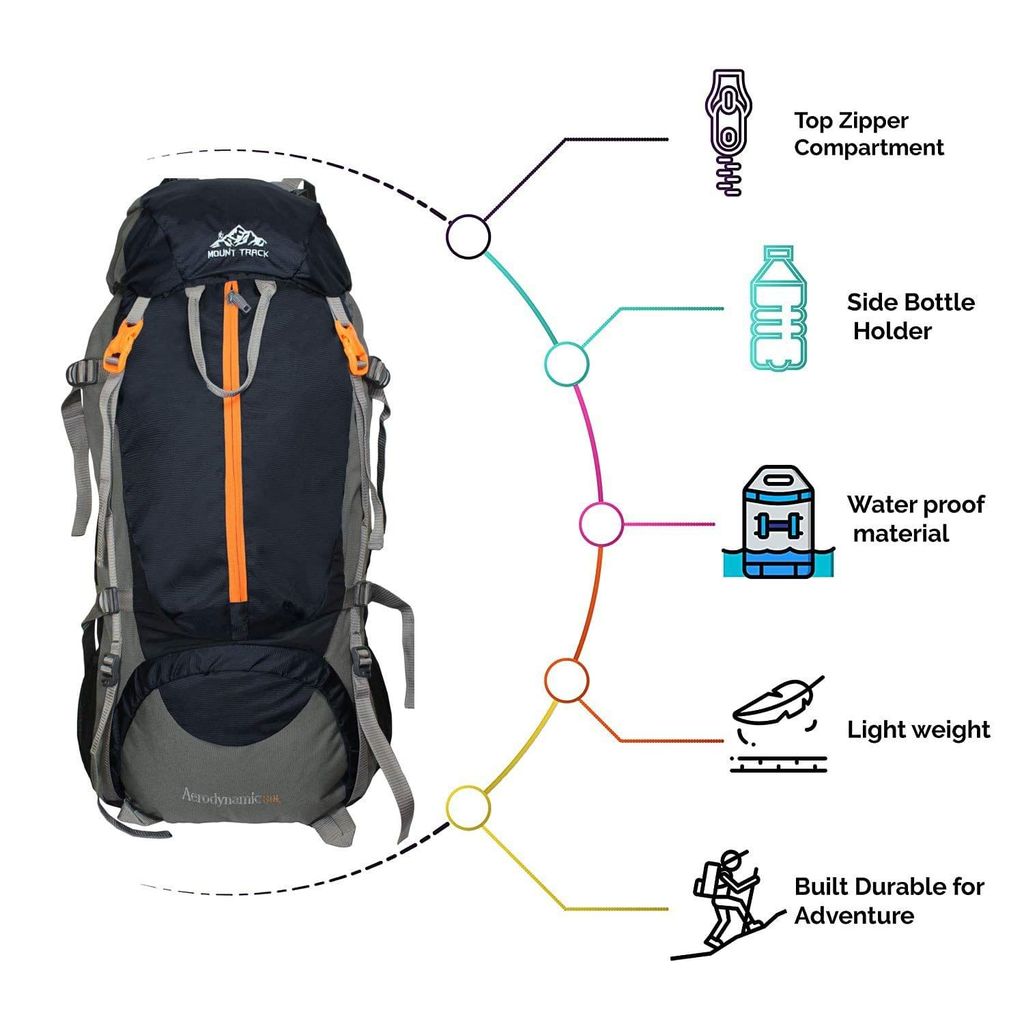 Mount Track Discover Internal Frame Camping Backpack Trekking Hiking Rucksack Travel Bag/Water Proof rain Cover/Shoe Compartment Black